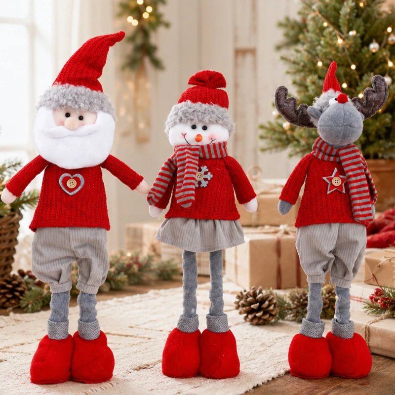 1Pcs Christmas home desktop ornament, telescopic legs Santa/snowman/elk atmosphere decoration cabinet decoration ornament