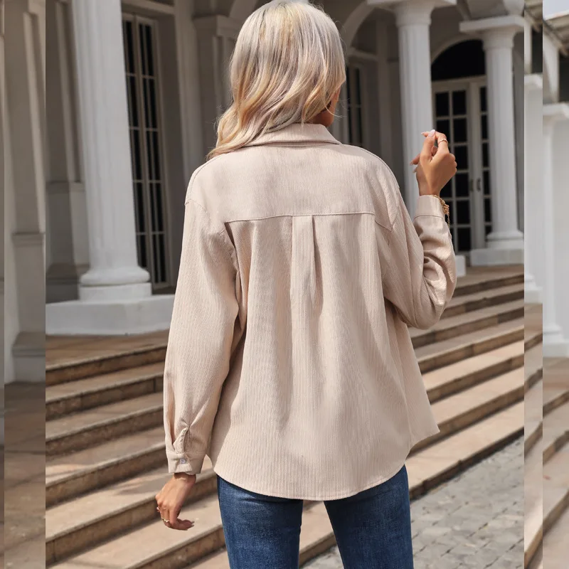 Fashion Simple Corduroy Shirt Women 2024 New Casual Womens Long Sleeve Shirts Loose Solid Color Blouses Tops Fine Lady Clothes