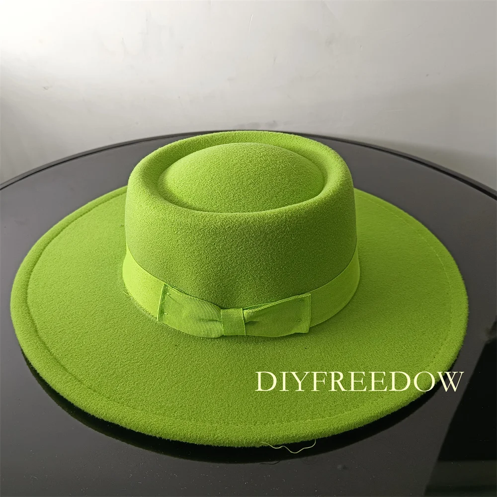 Fedora Hat for Women Men Flat Top Concave Design Autumn Winter Bow Tie Jazz Hat Colorful Unisex Fedora Wide Brim Hat Panama 2022