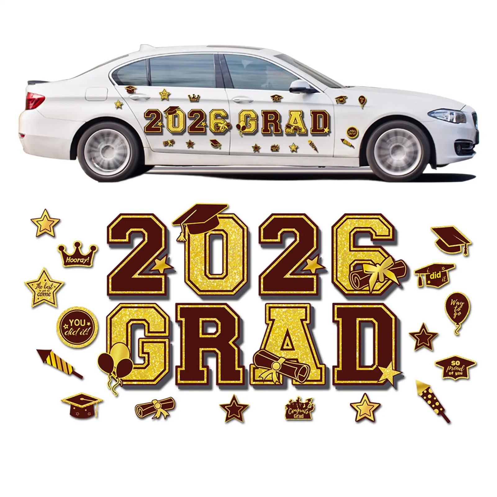 2026 Graduation Car Magnet Decor 24 Pieces Reusable Magnetic Sticker Vehicle Magnets For Refrigerator Garage Door Parade Cruise