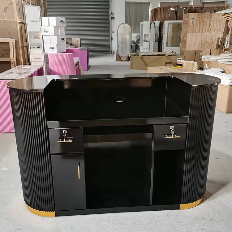 Keeson Office Counter Reception Salon Beauty Desk Light Emitting Diode Light Wood Custom Color Size Logo High Quality