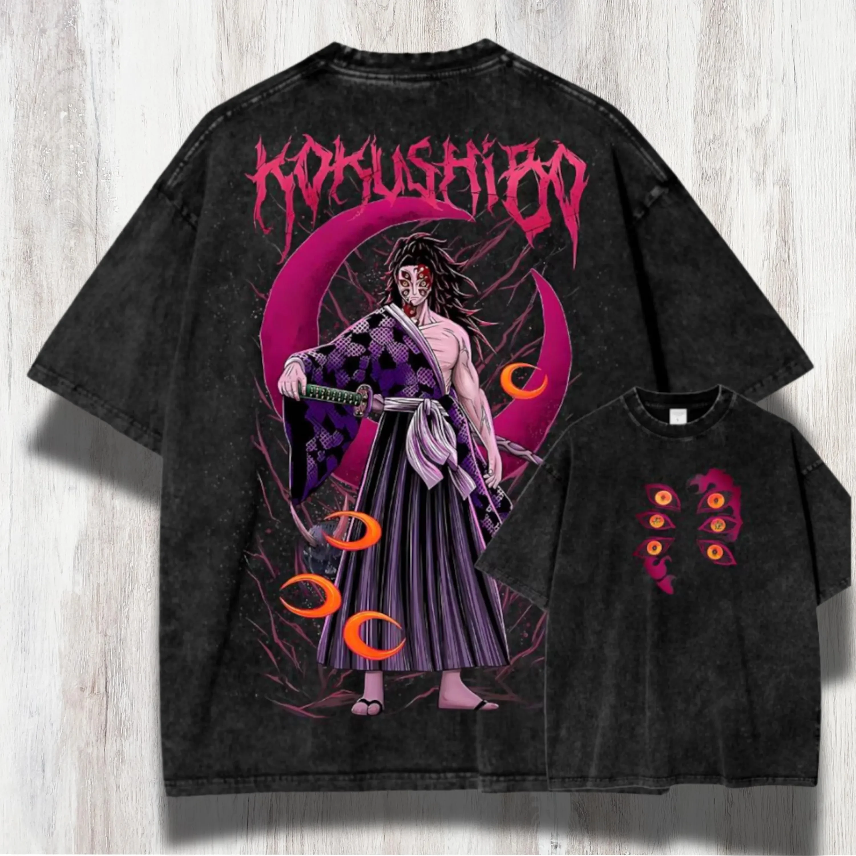 2026 Neujahr Kokushibo Devil Killer T-Shirt - Großes Anime-Muster T-Shirt - Kimetsu No Yaiba Streetwear - Otaku Geschenk