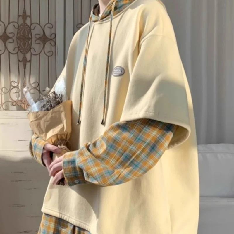 

Свободная толстовка с капюшоном для пар, модная брендовая повседневная верхняя одежда для мужчин, осень-зима, большие размеры, имитация двухслойности, 300 Pou