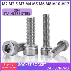 M2 M2.5 M3 M4 M5 M6 M8 M10 M12 DIN912 304 Stainless Steel Hexagon Socket Socket Cap Screws Allen Bolt Mechanical Screws L=3-60mm