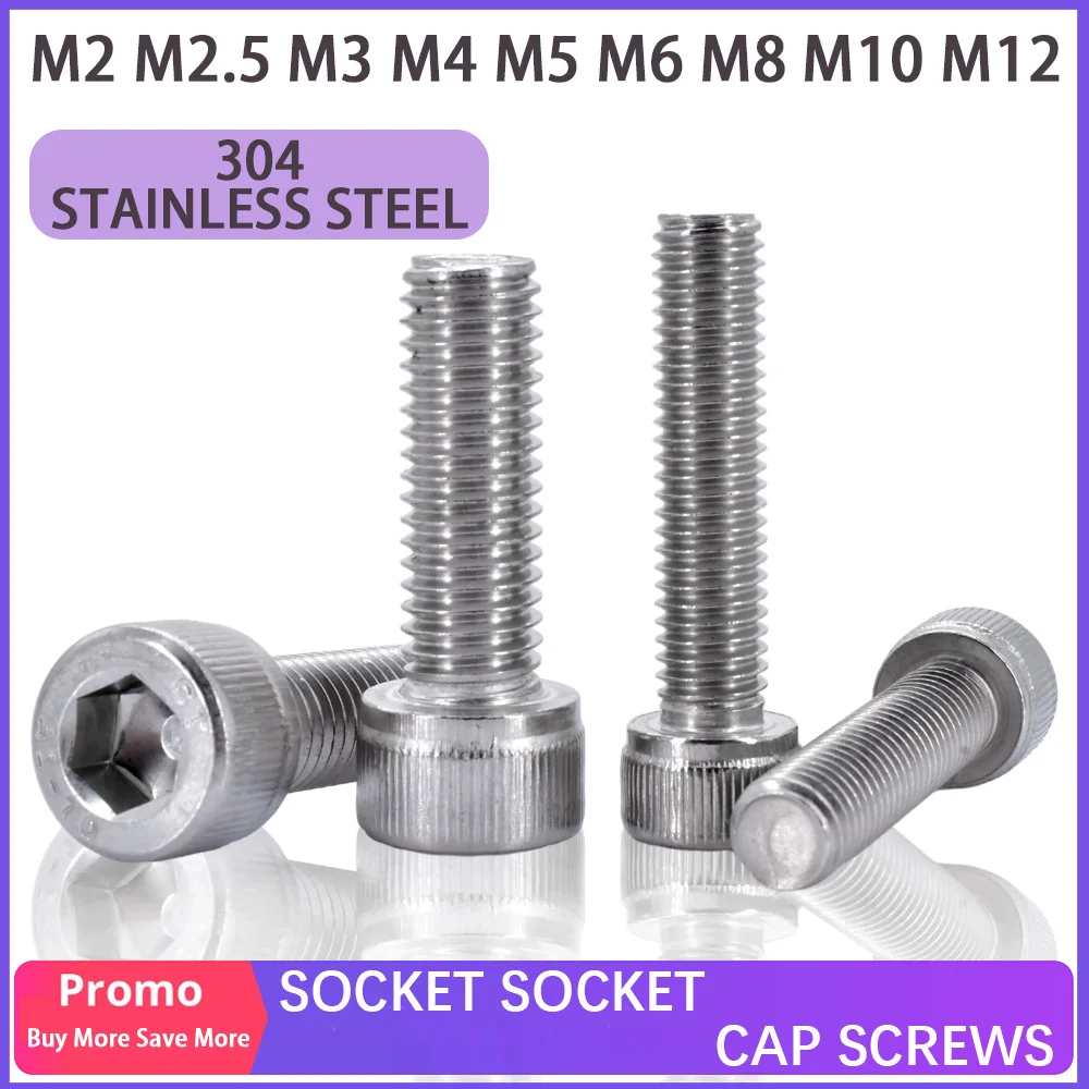 M2 M2.5 M3 M4 M5 M6 M8 M10 M12 DIN912 304 Śruby z łbem sześciokątnym ze stali nierdzewnej Śruby imbusowe Śruby mechaniczne L=3-60mm