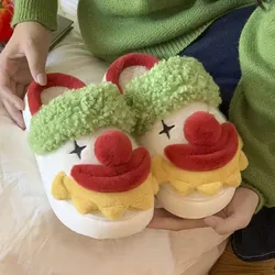 2026 Winter Cotton Slippers Female Creative Funny Clown Non-slip Home Personality Comfortable Warm Couple Slippers