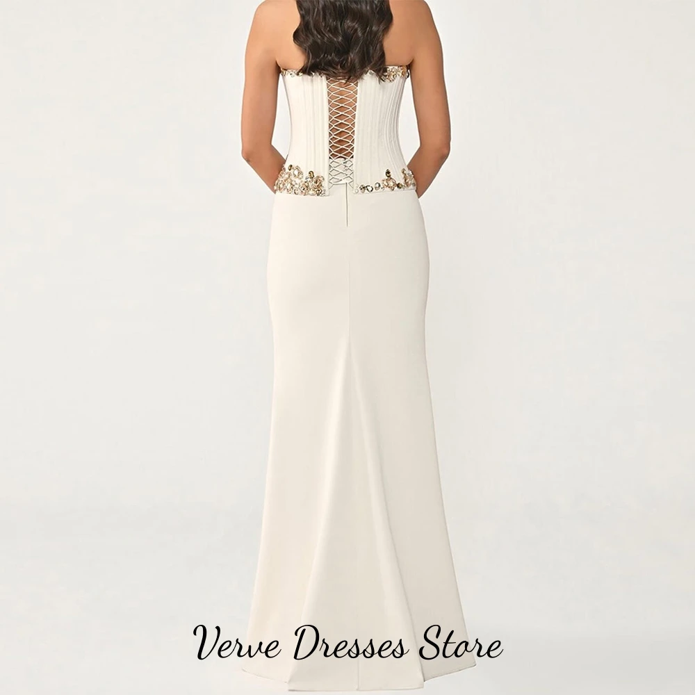 Fashion Strapless Side Slit Celebrity Gowns Exquisite Customized Crystal Vestido De Festa High Quality Jersey Evening Dress