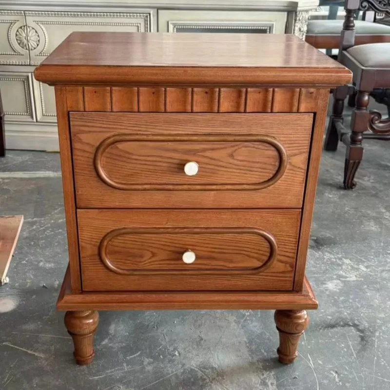 Vintage Solid Wood Nightstand Two Drawer American Bedside Cabinet