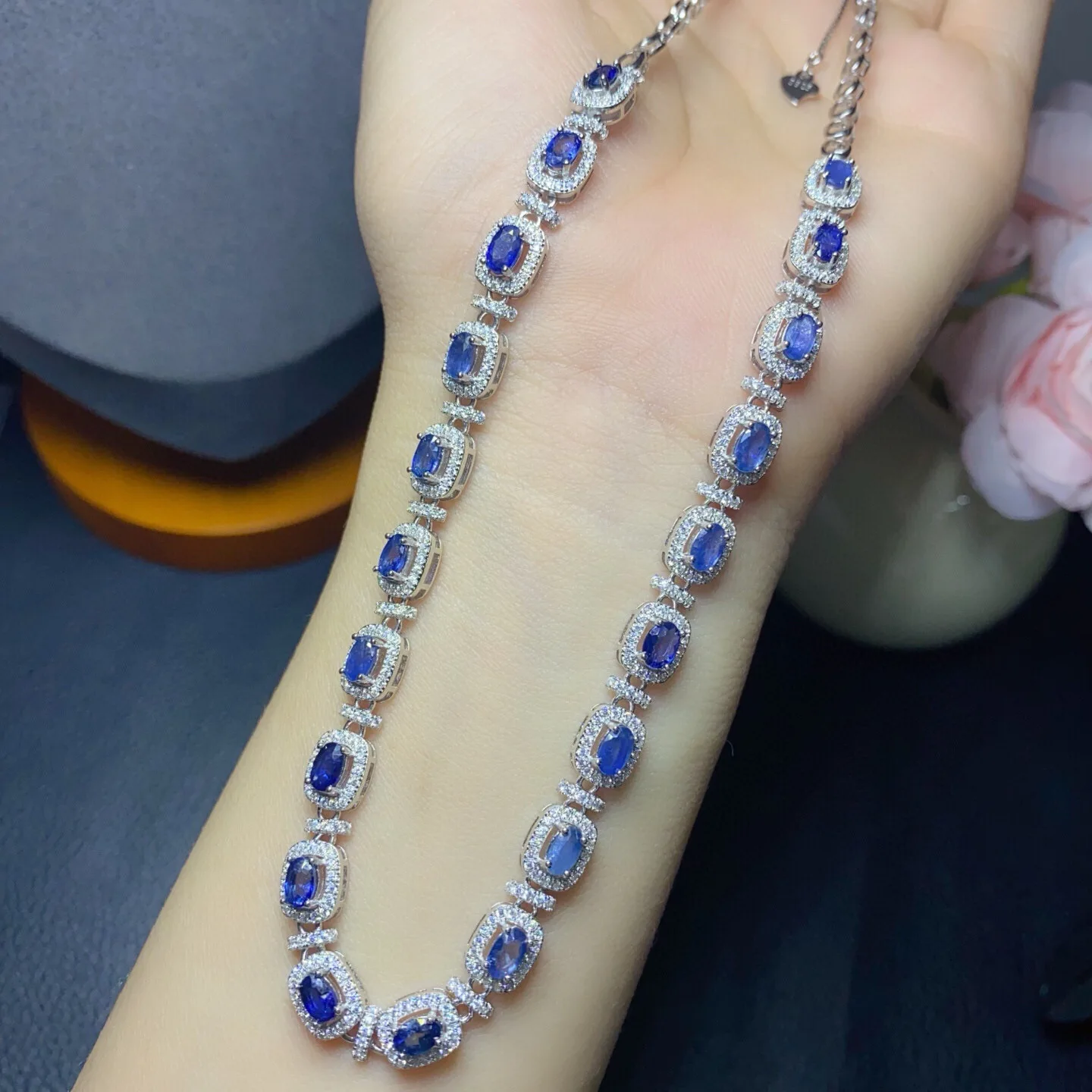 

925 Silver Natural Sapphire Pendant Necklace, 3x5mm Royal Blue High Clarity Full Fire Gemstone with Certificate