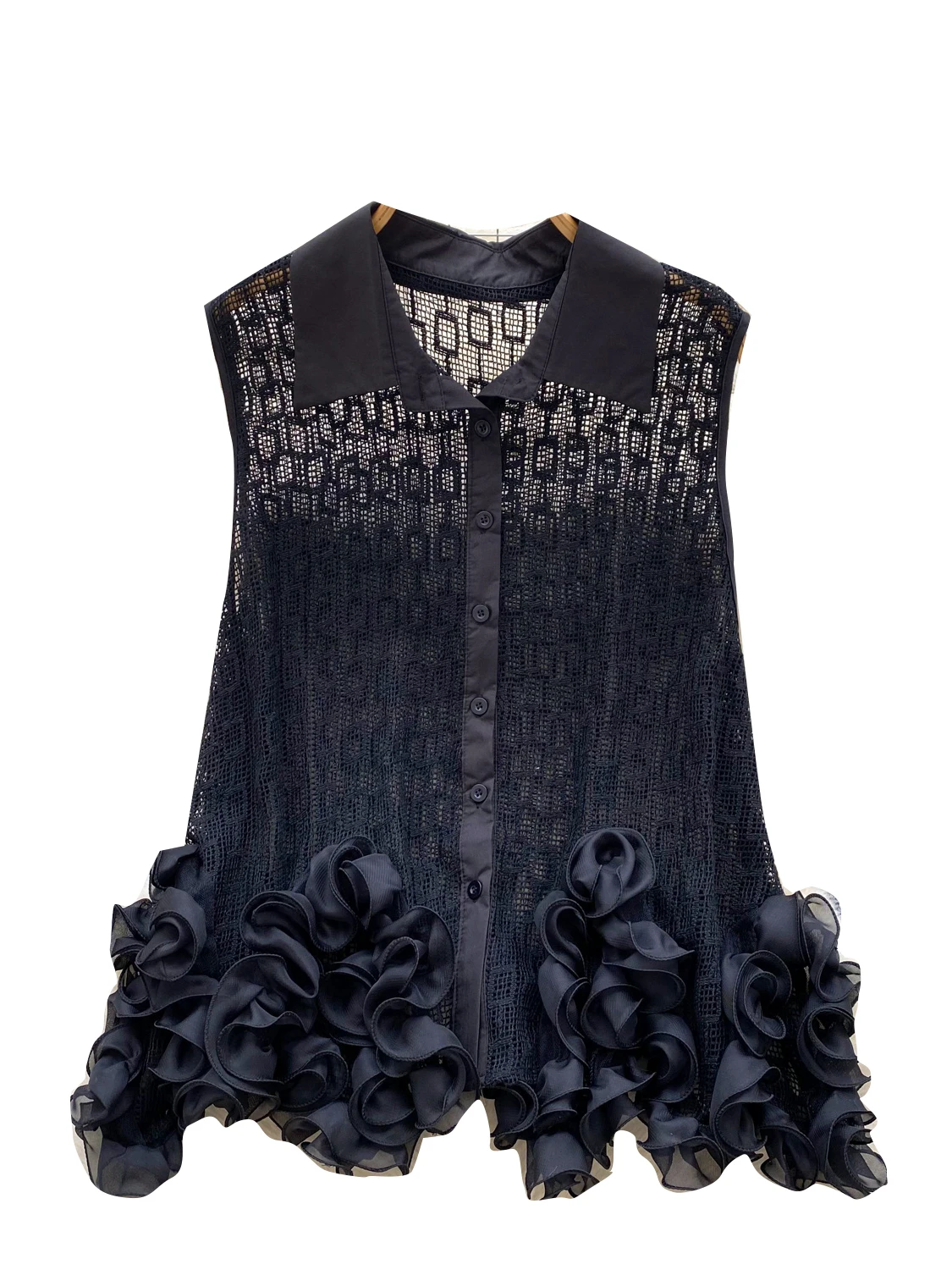 

Faionable European Sle Women's Summer irt Design Sensation Small ence Heavy Work Irregular 3D Lace Hollow Svel