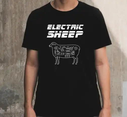 Футболка с электрическими овечками в стиле ретро, черная GT005 Футболка с электрическими овечками в стиле ретро, черная GT005