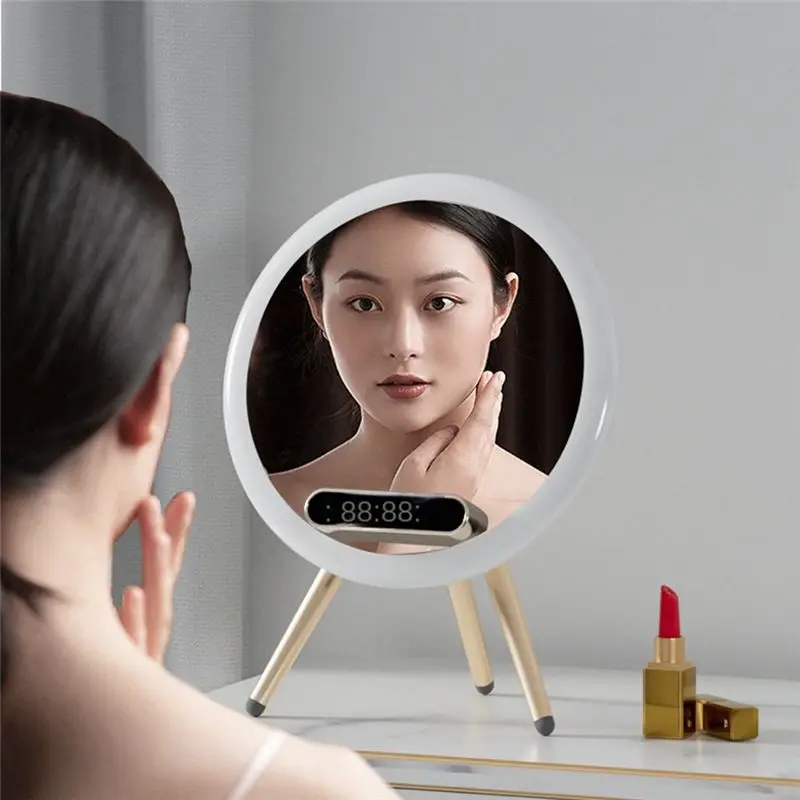 مكبر صوت AABFK Magic Mirror سماعة بلوتوث لاسلكية لسطح المكتب، مرآة مكياج خفيفة، مكبر صوت للتحكم الصوتي بالذكاء الاصطناعي لسطح المكتب - أزرق #2