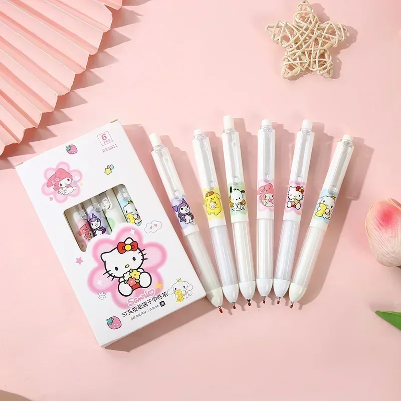 Sanrio Hello Kitty Roller Ball Pen Cute Cartoon Anime Kuromi Quick Drying Carbon Water Pen Learning Stationery  Holiday Gifts