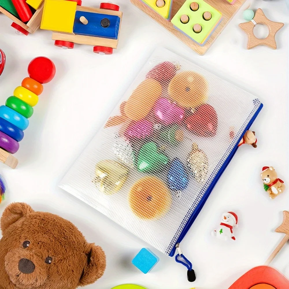 3 sacos do zíper da malha do cor aleatória dos pces a4, malotes transparentes do organizador do documento, sacos impermeáveis do armazenamento do arquivo para o escritório, escola