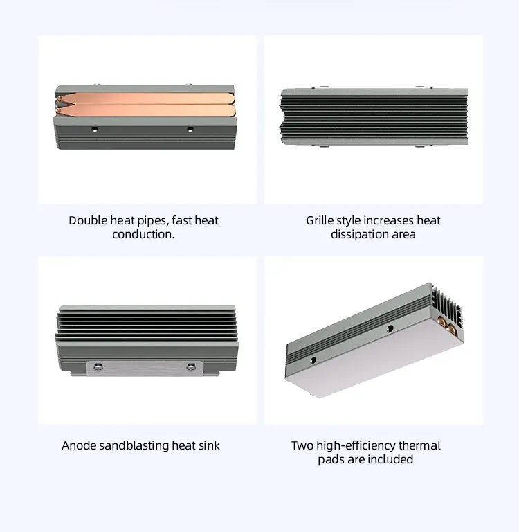 デュアル銅製ヒートパイプM.2 SSDクーラー、2つの熱伝導性シリコンパッド付き、ユニバーサル2280 NVMe冷却ソリューション（ゲーミングPC用）