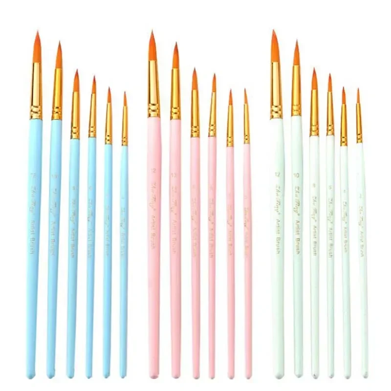 

6/12 шт., нейлоновая кисть для художника, профессиональная акварельная акриловая деревянная ручка, кисти для рисования, товары для рукоделия, канцелярские принадлежности