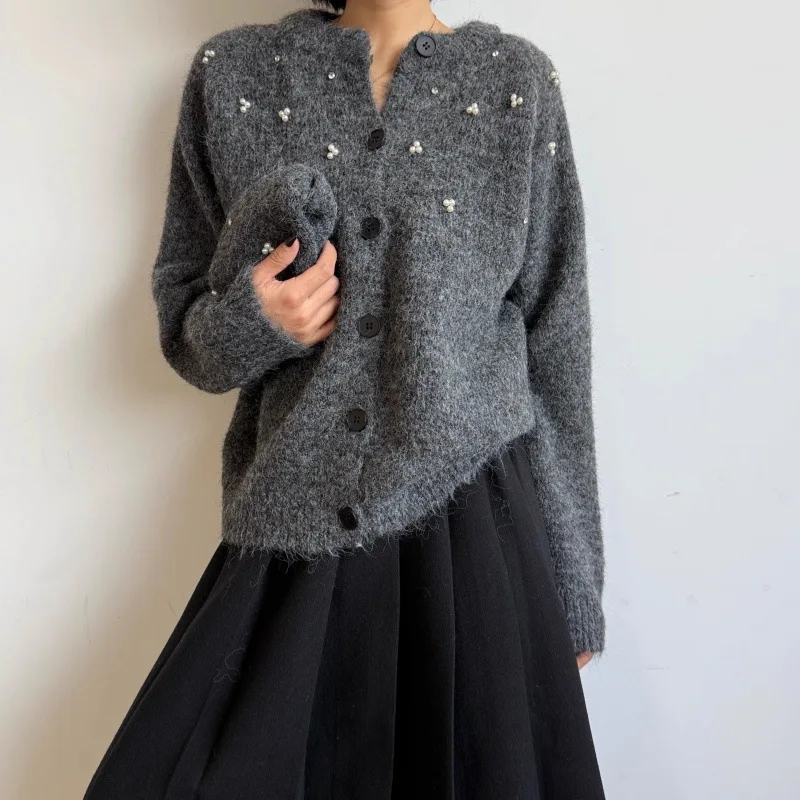 

Korean High-end Round Neck Knitted Cardigan for Women with Hats, Autumn and Winter New Soft and Sticky Sweater Jacket for Women