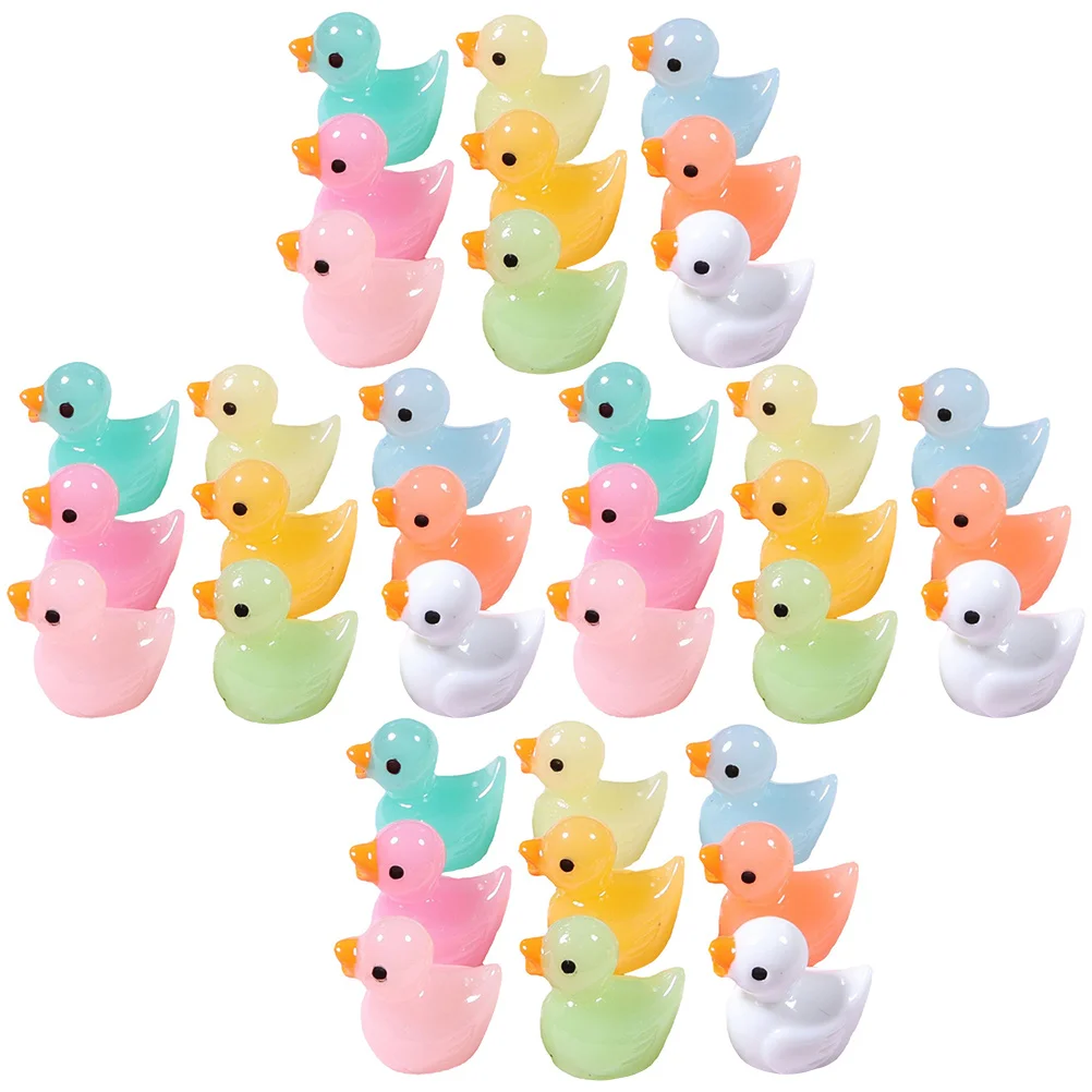 

60 Pcs Small Ducks Luminous Ornament Figurines Animal Resin Statue Tiny Animals Mini Decor Garden