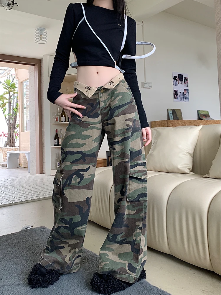 Women Camouflage Cargo Jeans Harajuku Baggy Y2k  Oversize Denim Trousers Vintage Japanese 2000s Style Jean Pants Trashy Clothes