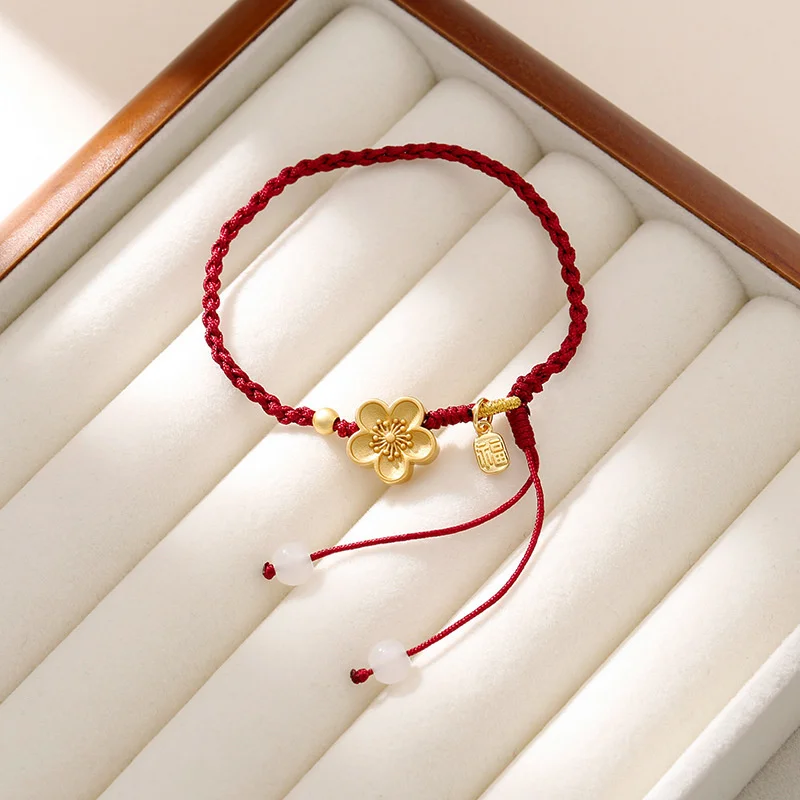 Lucky Peach Blossom Transfer-Perlenarmbänder für Frauen, glückliches rotes Seil, handgefertigte geflochtene Armbänder, Charm-Freundschaftsschmuck, Geschenke – Detail 1