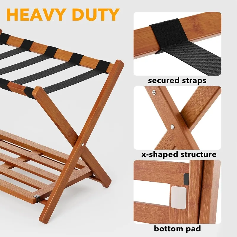 ชั้นวางสัมภาระแบบประกอบครบชุด 2 แพ็ค ขาตั้งกระเป๋าเดินทางแบบพับได้ไม้ไผ่สําหรับห้องพัก