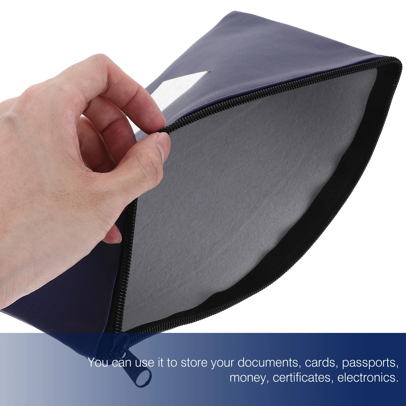 

PU Document Organizer with Zipper Black Cash Bag for Money Storage Passport Card Holder Portable Files Pouch