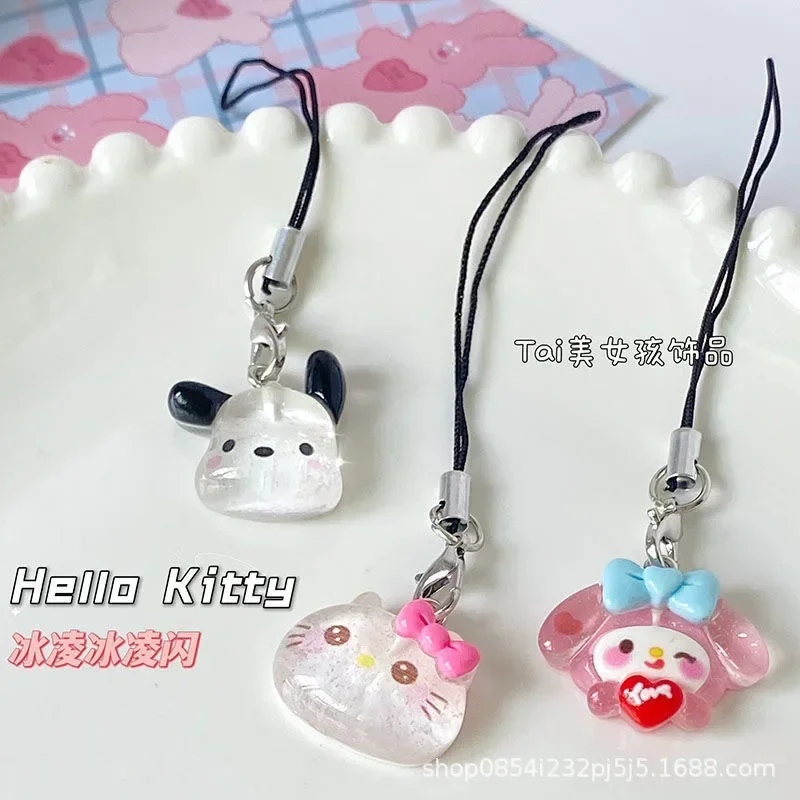 New Cinnamoroll Kuromi Sanrio Accessories KeyChain Anime HelloKitty Transparent Thin Flash Cute Pendant Girl Heart Birthday Gift