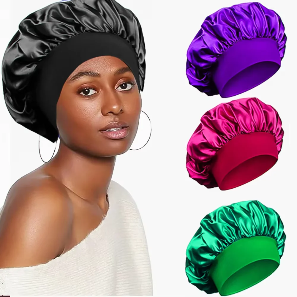 4-Piece Set Of Shower Caps-Satin Bonnet Silk Bonnet  Bonne For Sleeping Hair Bonnet With Tie Band Bonnets For Women Men