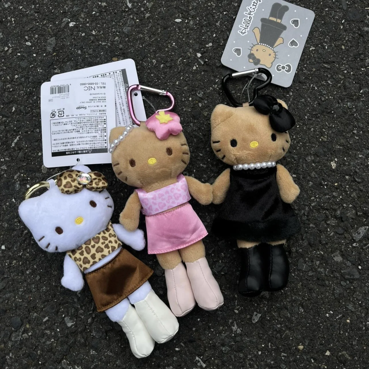 

Kawaii Hello Kitty Leopard Long Leg Doll Keychain Kawaii Black Kt Cat Animation Peripheral Pendant Toys