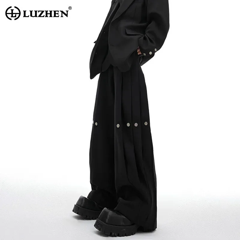 

LUZHEN 2024 Autumn New Pleat Design Loose Casual Wide Leg Suit Pants Fashion Elegant Temperament Men's Straight Trousers LZ5250