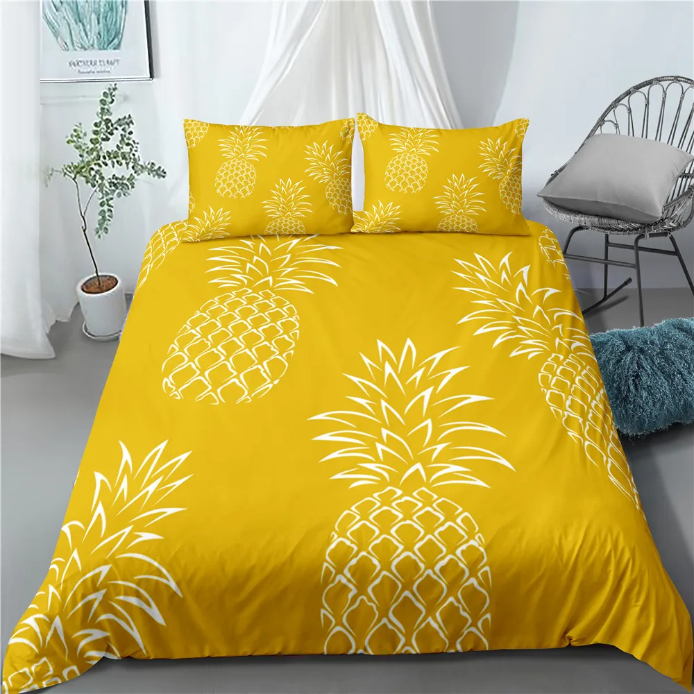 Colorful Pineapple Bedding Set Tropical Print Soft Comfortable Bedclothes Twin Queen King Duvet Cover Set for Adults Bed 3 Piece