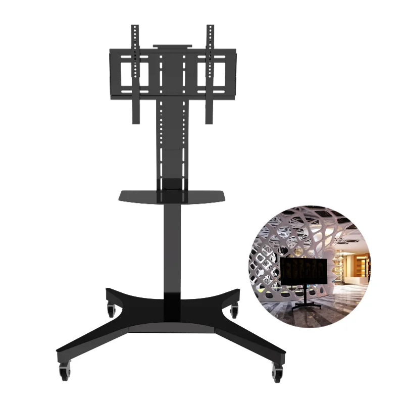 Modern Motorized TV Mount Metal Height Adjustable TV Cart with Wheels Movable Remote Control TV Stands for Meeting Room