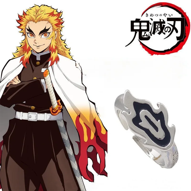 Tanjirou Nezuko Zenitsu Inosuke Giyuu Shinobu Kyoujurou Uzui Tengen Flame Column Ring Black Flame Ingenious Glaring Ring Jewelry