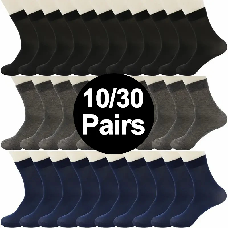 

10/30 Pairs Men Lightweight Breathable Mid Calf Socks Solid Color Assortment Everyday Business Summer Comfort Fit Classic Sock