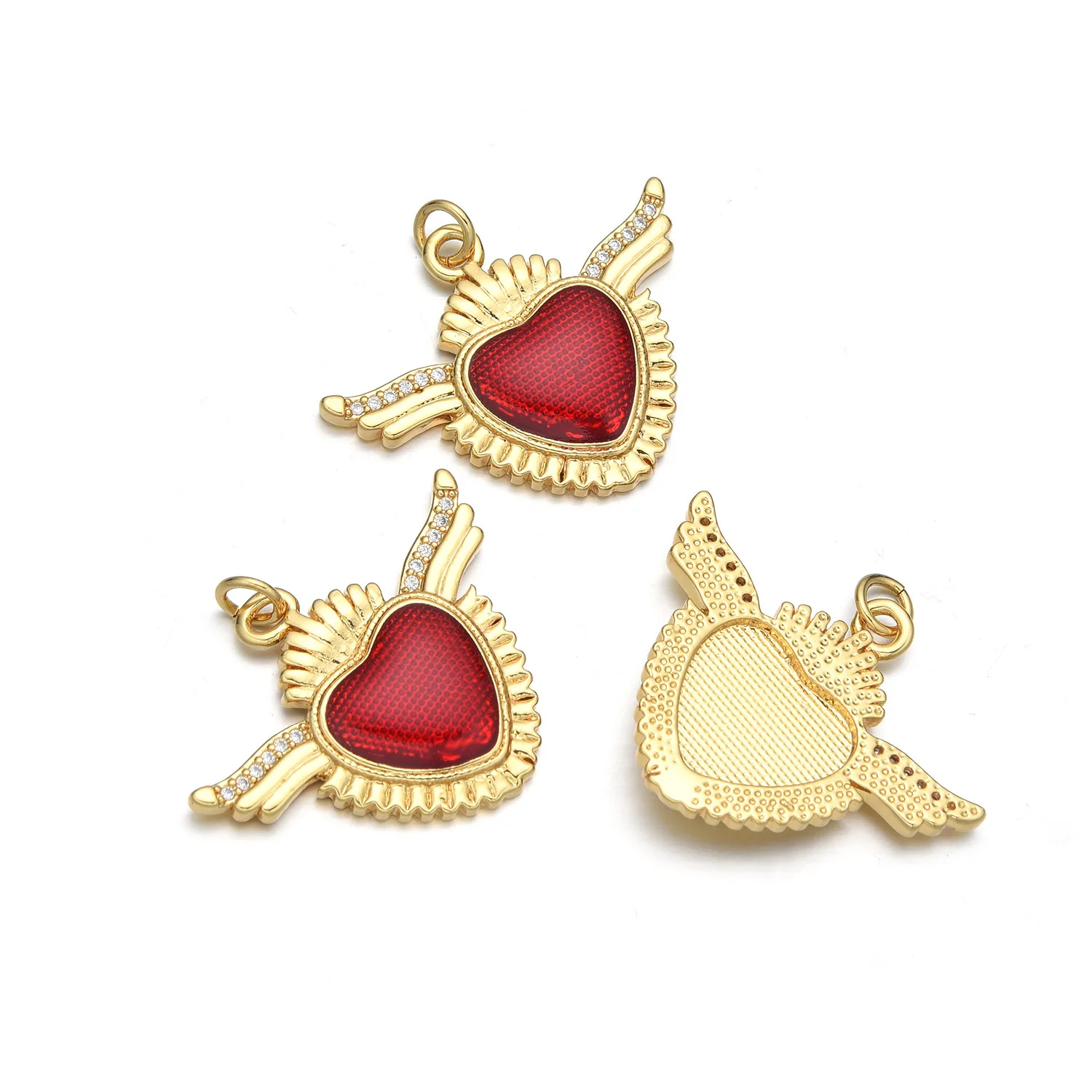 5pcs Europe and The United States Drip Oil Red Heart Necklace Pendant Accessories DIY Jewelry Making Materials Wholesale