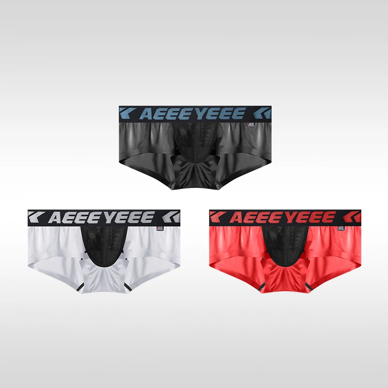 3PCS Men's Underwear Ultra-Thin Sexy Briefs Japanese Style Breathable Mesh Cutout Design U-Shaped Pouch Boxers Shorts