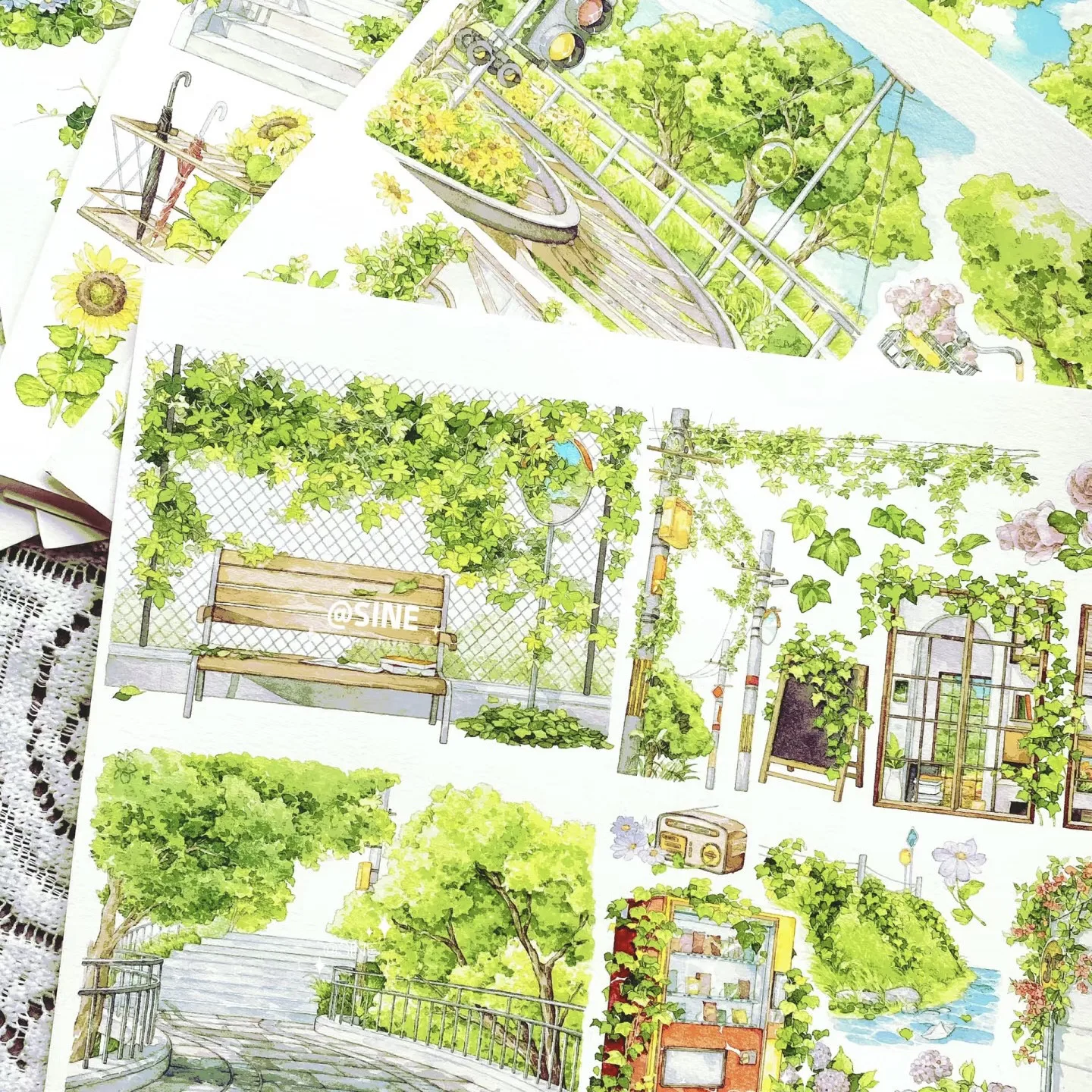 Lush Summer Urban Scrapbook Shiny PET Washi Tape Bicycle, Tram & Vine-Covered Street Accents