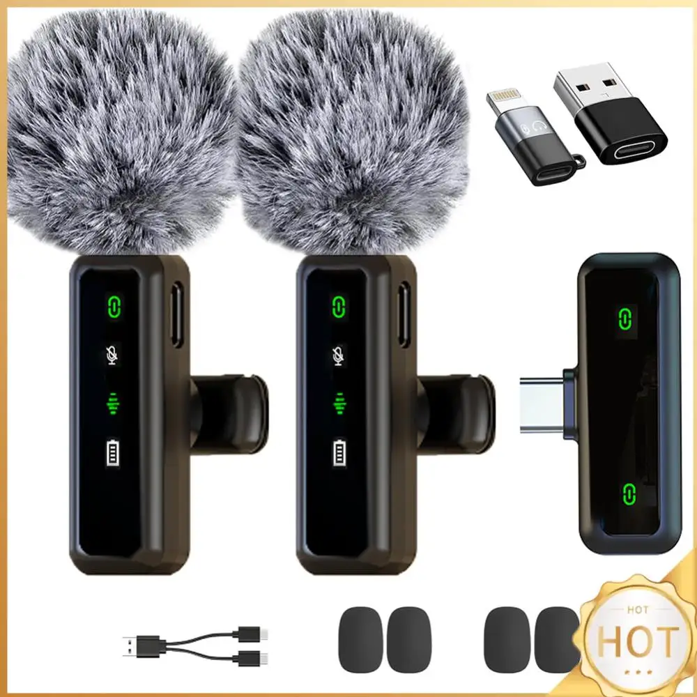 

2 Pack Wireless Lavalier Microphone with Noise Cancellation Wireless Microphone Plug and Play Wireless Mic for Android/iPhone