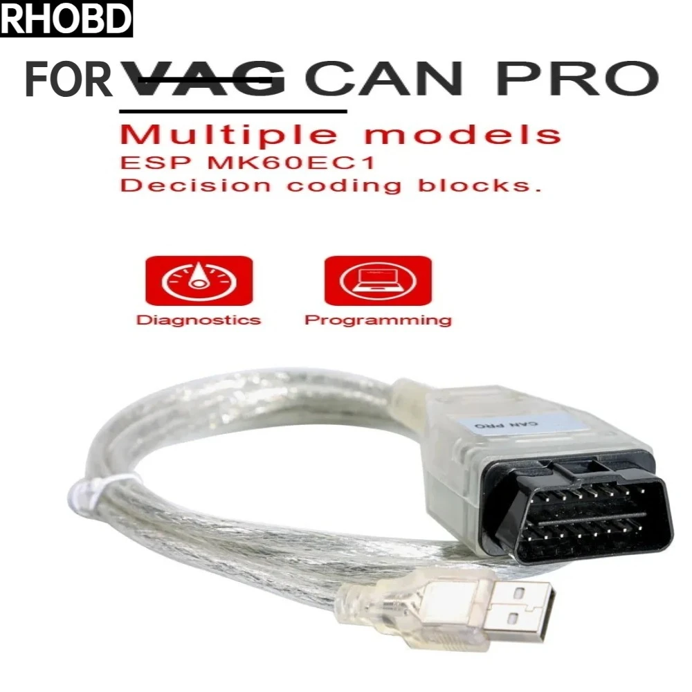NEW 2025 for VAG CAN PRO Support CAN BUS+UDS+K-Line S.W Version for VCP 5.5.1 with FTDI FT245RL  OBDII Cable for VW for AUDI