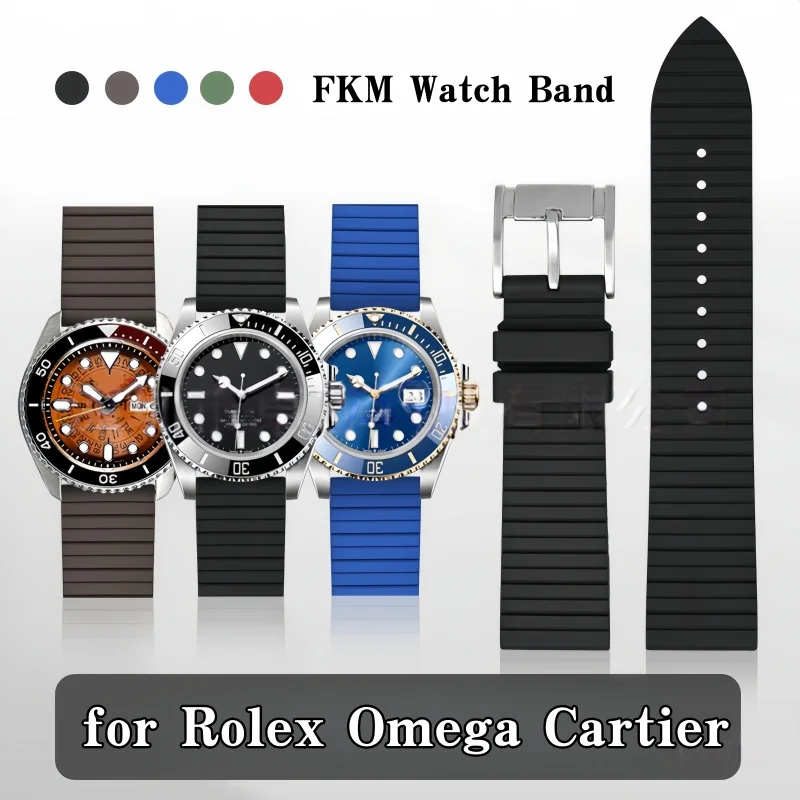 FKM Rubber Strap for Casio Seiko Rolex Omega Cartier 20 22 24mm Quick Release Watch Band Premium Quality Anti-Dust Bracelet