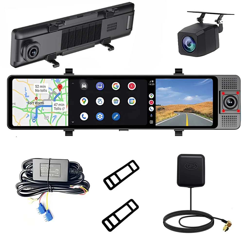 Car Dash Cam DVR 1080P HD Rearview Mirror Dash Cam 24h Parking Mon-itor 3 Channel 12 Car