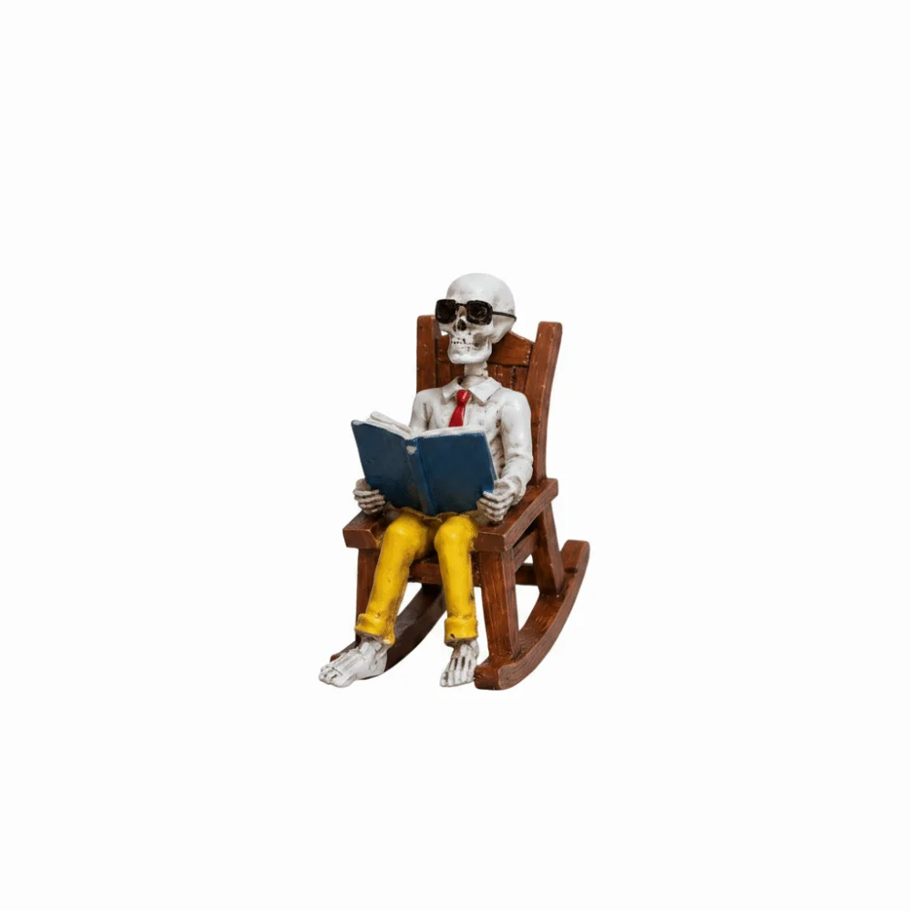 Hand Painted Skeleton Figurine 3D Design Vibrant Colors Skull Rocking Chair Lightweight Eco-Friendly Halloween Desk Decor