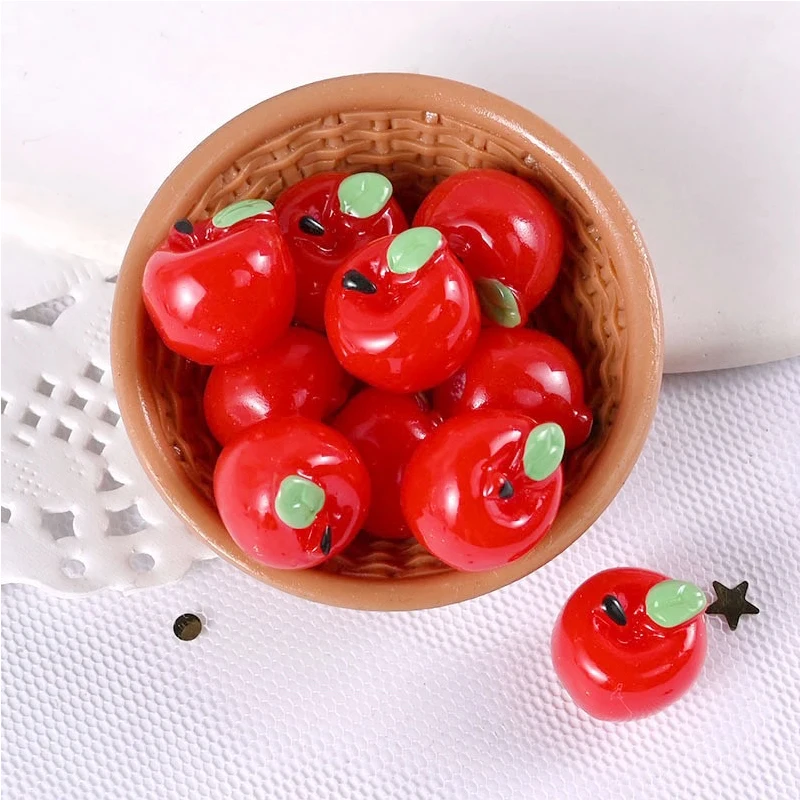 5/10pcs Mini Red Apples Miniatures, 3D Resin Fruit Figurines Fairy Garden Ornament, Micro Landscape DIY Craft Decoration