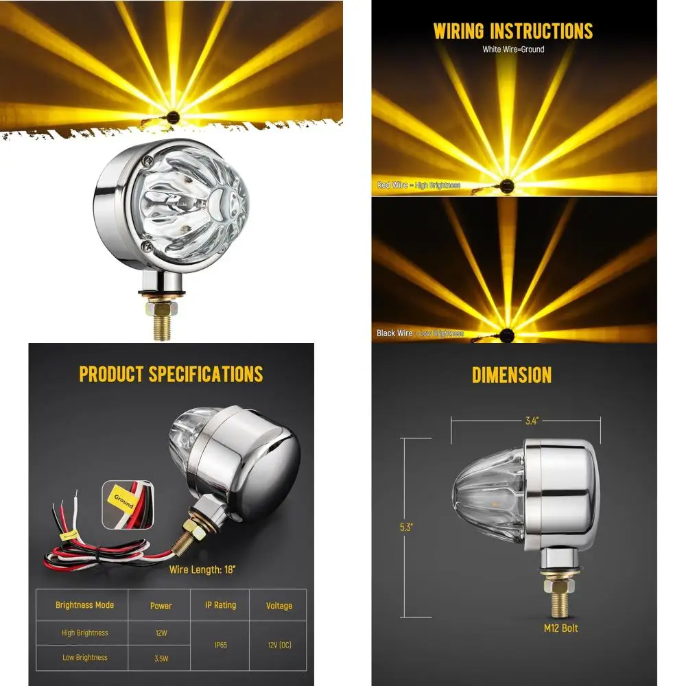 

1x Glass Watermelon Light Single-Face Amber LED Turn Signal Marker Light, Zinc Alloy Housing Clear Lens Post Mount for Peterbilt