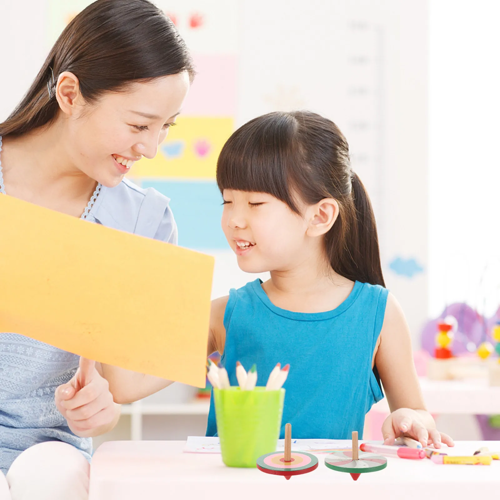 

Набор из 4 деревянных волчков: красочные мультяшные волчки-гиротопы для детей дошкольного возраста, развивающие когнитивные способности, гироскоп