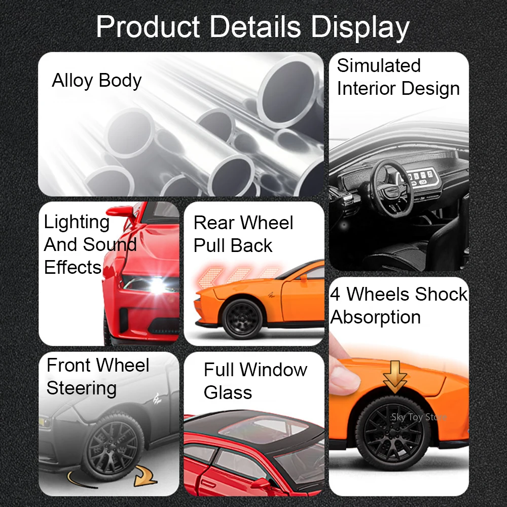 Cargador Challenger SRT 1:32 ‌   Modelo de coche deportivo de aleación fundida, juguetes con puertas abiertas, luz de sonido, vehículos extraíbles para niños, regalo para Amiga