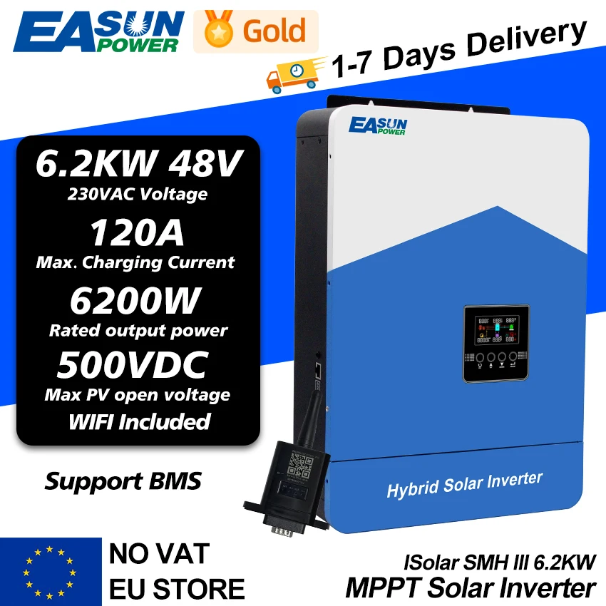 EASUN 6.2KW 4.2KW عاكس للطاقة الشمسية الهجين 3KW MPPT 120A 55V إلى 450VDC PV المدخلات 220VAC 48VDC 2.2KW شاحن البطارية الشمسية مع WIFI