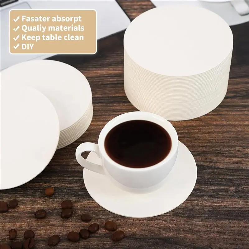 ABCA-400 Pcs Thickened Paper Coasters,4 Inch Disposable Round White Cardboard Coasters For Weddings Catering Bars DIY Crafts