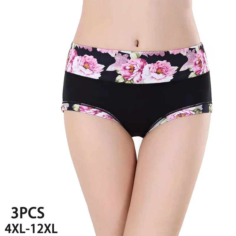 

4XL-12XL Sexy Panties Women Underwear Cotton Plus Size Briefs Girls Ladies Lingeries Printed Panty Underpants For Women 3Pcs/Lot