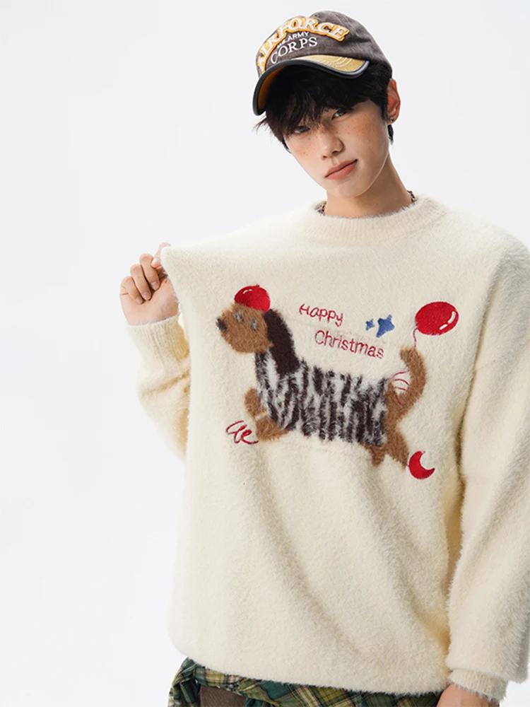 Luzhen moda bonito dos desenhos animados padrão de alta qualidade lã malha pulôver masculino original 2025 inverno elegante bonito camisola jy4415